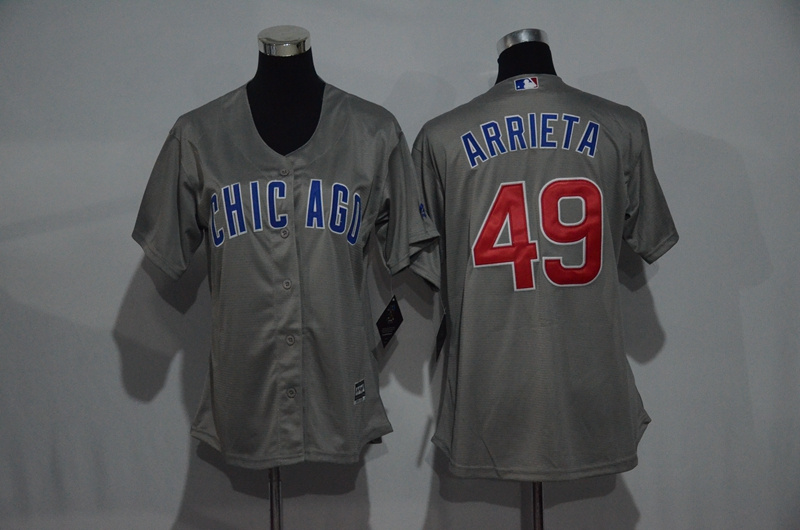 Womens 2017 MLB Chicago Cubs #49 Arrieta Grey Jerseys->women mlb jersey->Women Jersey